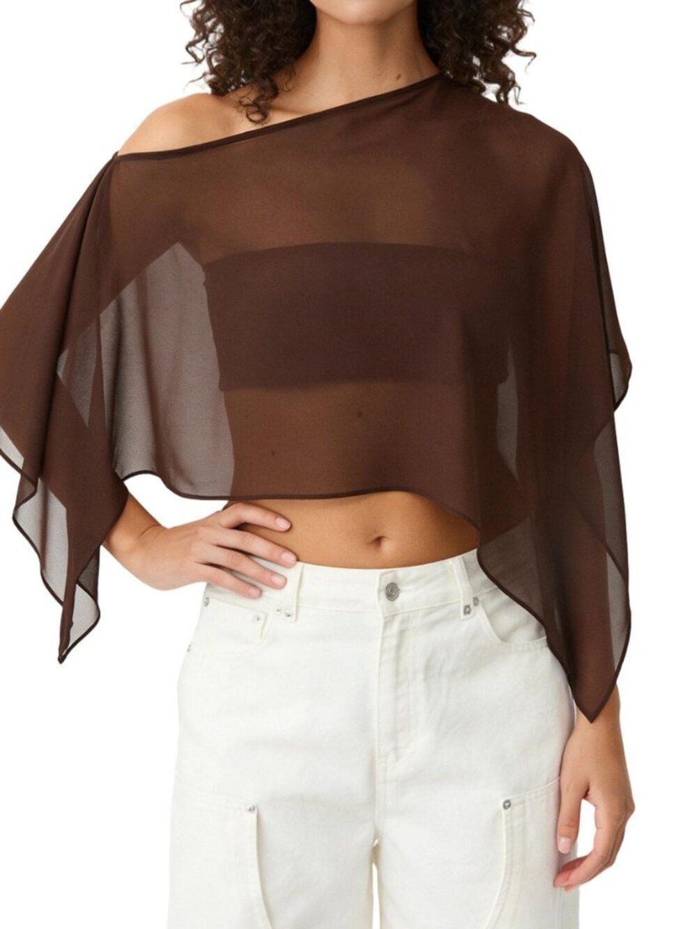 Womens See Through Sheer Mesh Asymmetrical Cape Poncho Top Loose Summer Shrug